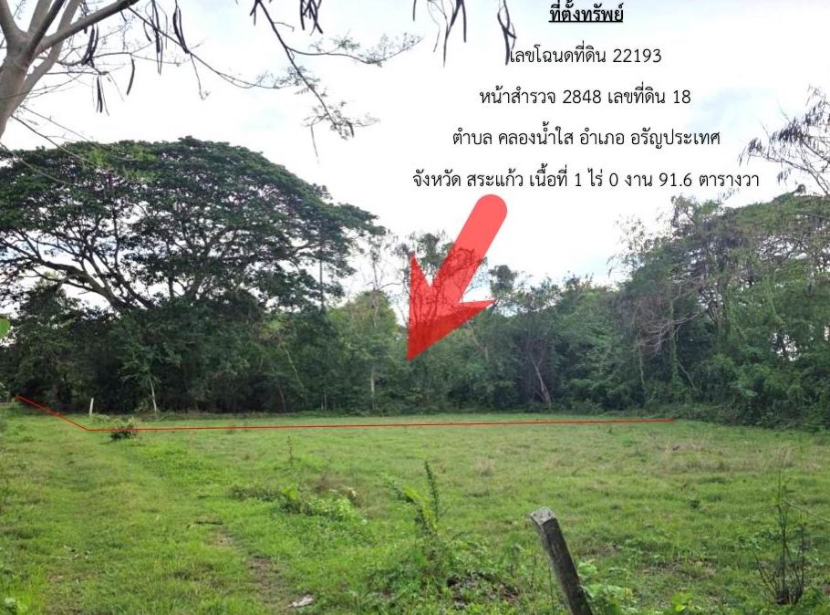 รูปที่ดินว่างเปล่า คลองน้ำใส อรัญประเทศ สระแก้ว